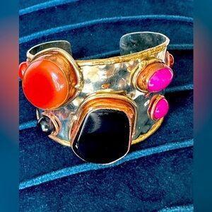 Tara Mesa collage cuff bracelet Gemstone Mixed Metal with Bold Onyx, Carnelian